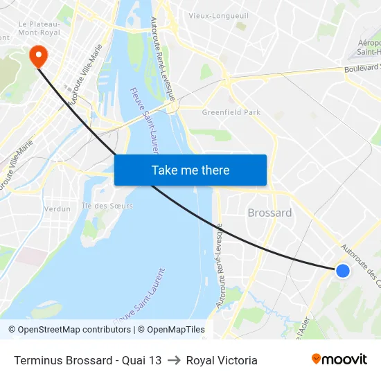 Terminus Brossard - Quai 13 to Royal Victoria map
