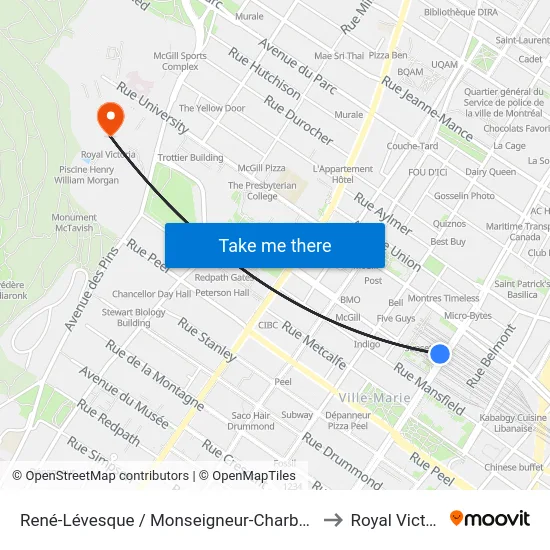 René-Lévesque / Monseigneur-Charbonneau to Royal Victoria map