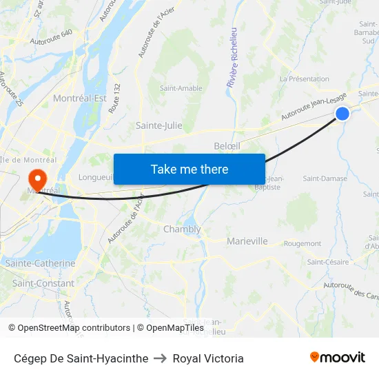 Cégep De Saint-Hyacinthe to Royal Victoria map