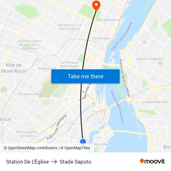 Station De L'Église to Stade Saputo map