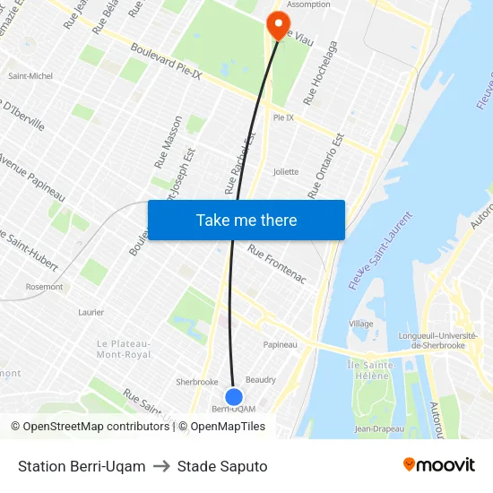 Station Berri-Uqam to Stade Saputo map