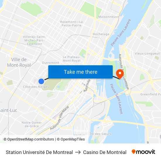 Station Université De Montreal to Casino De Montréal map
