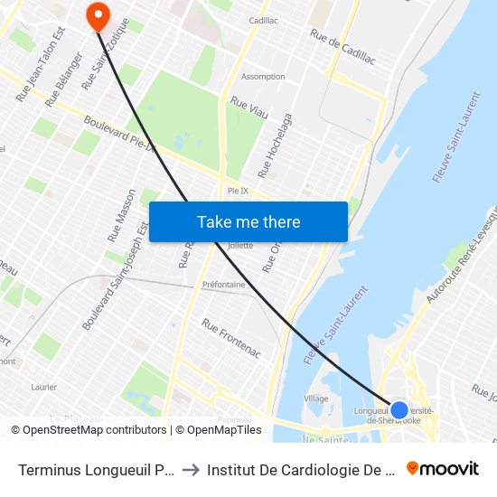 Terminus Longueuil Porte 31 to Institut De Cardiologie De Montréal map