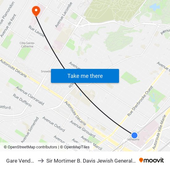 Gare Vendôme to Sir Mortimer B. Davis Jewish General Hospital map