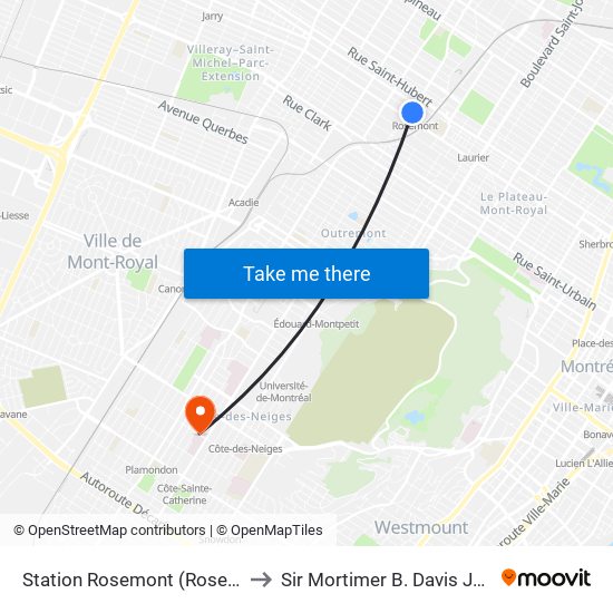 Station Rosemont (Rosemont / De Saint-Vallier) to Sir Mortimer B. Davis Jewish General Hospital map