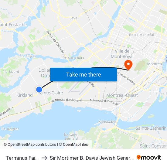 Terminus Fairview to Sir Mortimer B. Davis Jewish General Hospital map