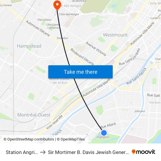 Station Angrignon to Sir Mortimer B. Davis Jewish General Hospital map