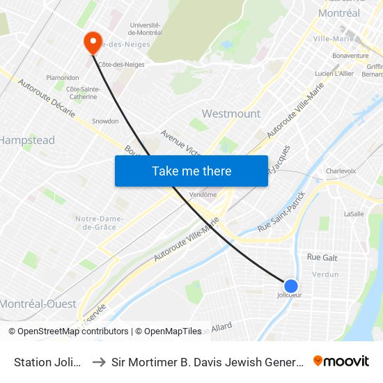 Station Jolicoeur to Sir Mortimer B. Davis Jewish General Hospital map