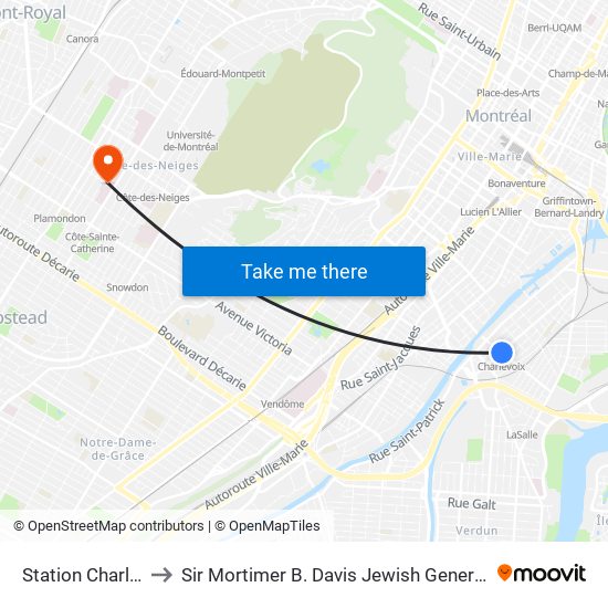 Station Charlevoix to Sir Mortimer B. Davis Jewish General Hospital map