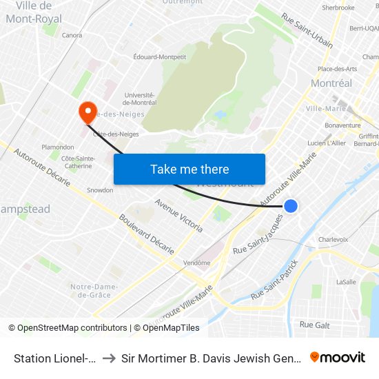 Station Lionel-Groulx to Sir Mortimer B. Davis Jewish General Hospital map
