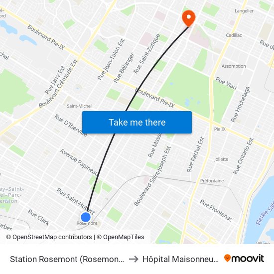 Station Rosemont (Rosemont / De Saint-Vallier) to Hôpital Maisonneuve-Rosemont map