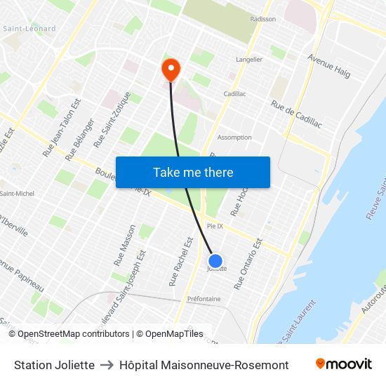 Station Joliette to Hôpital Maisonneuve-Rosemont map