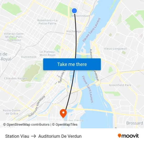 Station Viau to Auditorium De Verdun map
