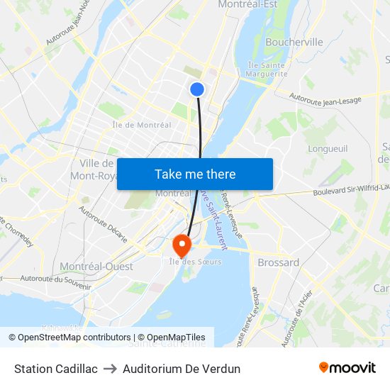 Station Cadillac to Auditorium De Verdun map