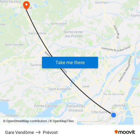 Gare Vendôme to Prévost map