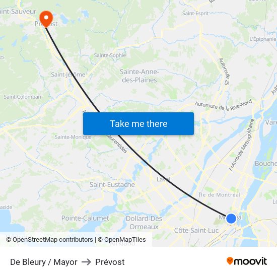 De Bleury / Mayor to Prévost map