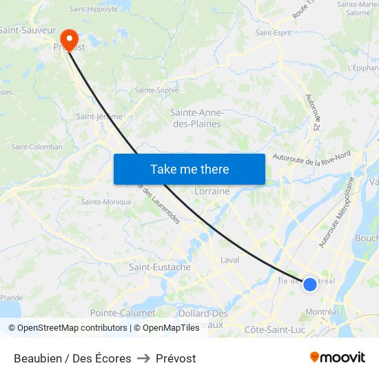 Beaubien / Des Écores to Prévost map