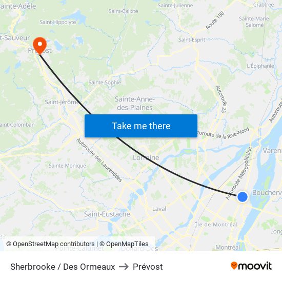 Sherbrooke / Des Ormeaux to Prévost map