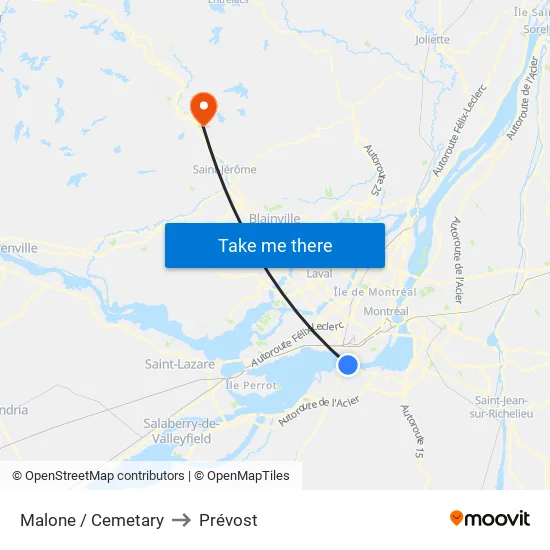 Malone / Cemetary to Prévost map