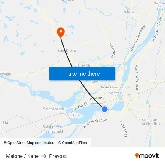 Malone / Kane to Prévost map