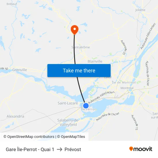 Gare Île-Perrot - Quai 1 to Prévost map