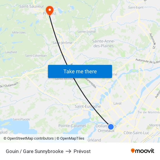 Gouin / Gare Sunnybrooke to Prévost map