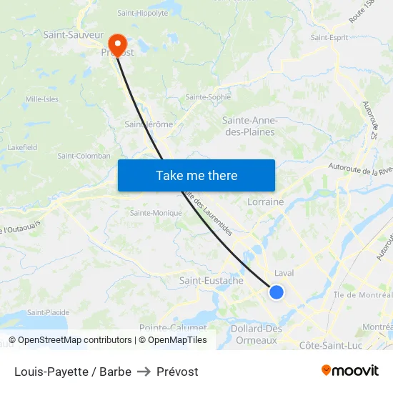 Louis-Payette / Barbe to Prévost map