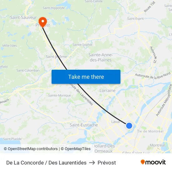De La Concorde / Des Laurentides to Prévost map