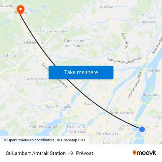 St-Lambert Amtrak Station to Prévost map