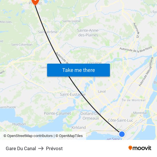 Gare Du Canal to Prévost map