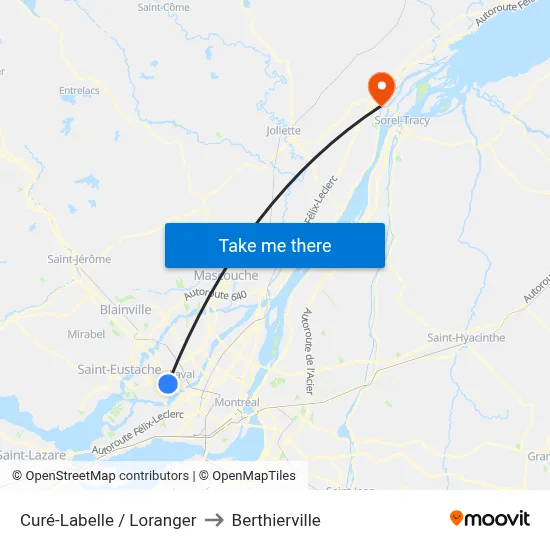 Curé-Labelle / Loranger to Berthierville map