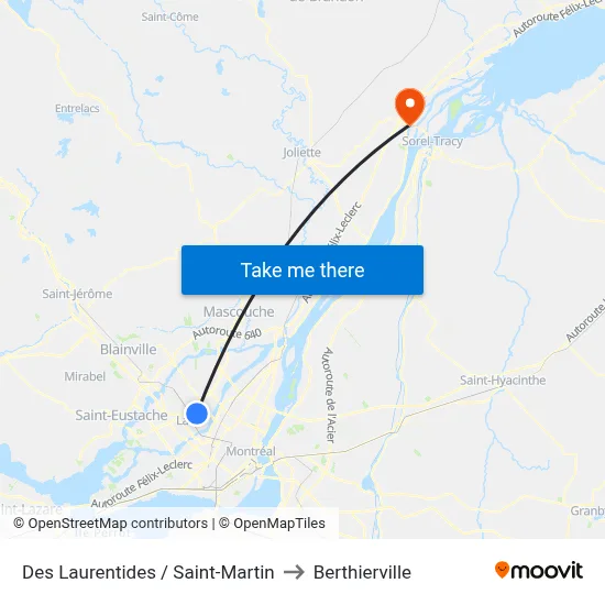 Des Laurentides / Saint-Martin to Berthierville map