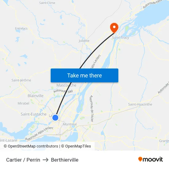 Cartier / Perrin to Berthierville map