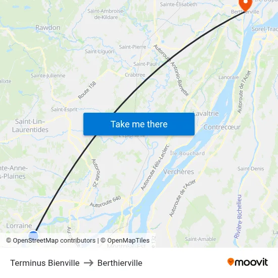 Terminus Bienville to Berthierville map