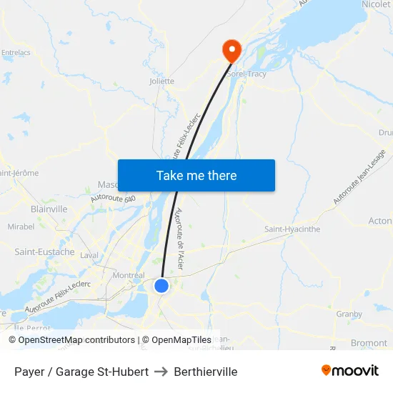 Payer / Garage St-Hubert to Berthierville map