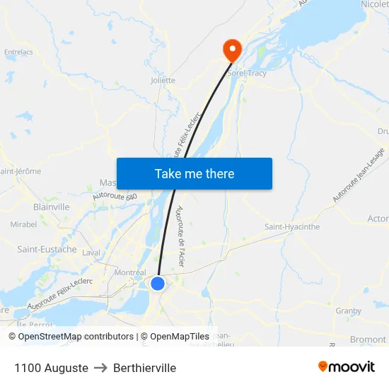 1100 Auguste to Berthierville map