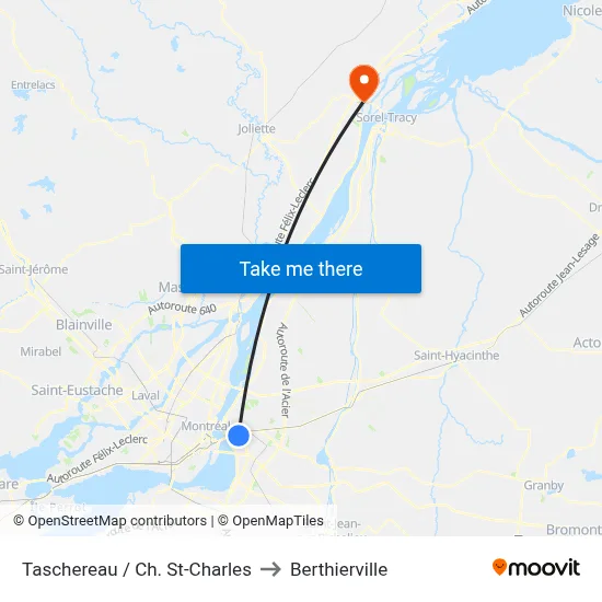Taschereau / Ch. St-Charles to Berthierville map