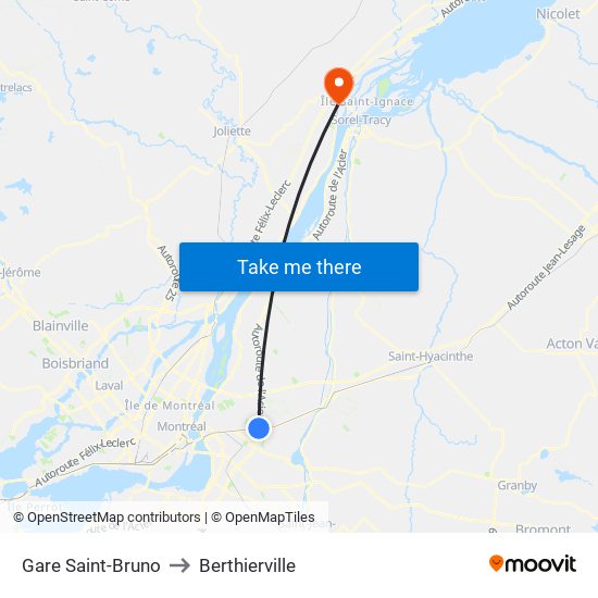 Gare Saint-Bruno to Berthierville map