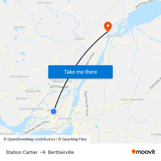 Station Cartier to Berthierville map