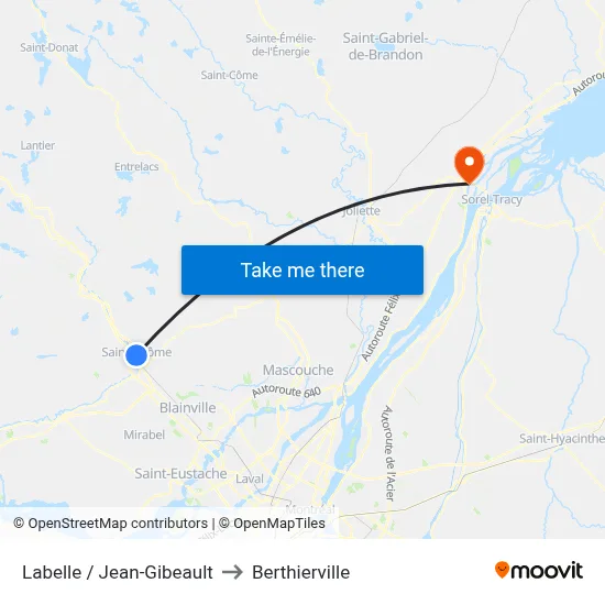 Labelle / Jean-Gibeault to Berthierville map