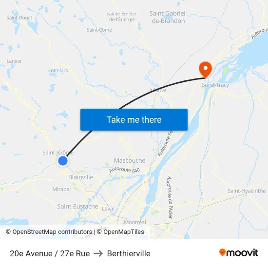 20e Avenue / 27e Rue to Berthierville map