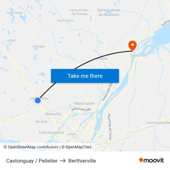 Castonguay / Pelletier to Berthierville map