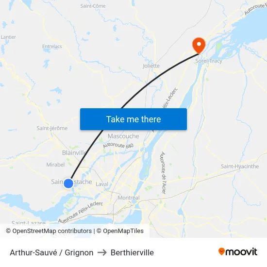 Arthur-Sauvé / Grignon to Berthierville map