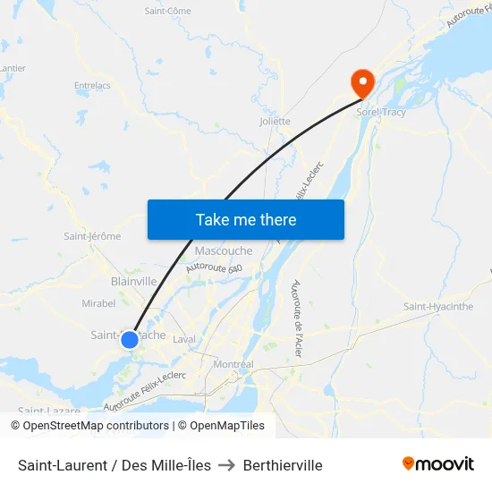 Saint-Laurent / Des Mille-Îles to Berthierville map