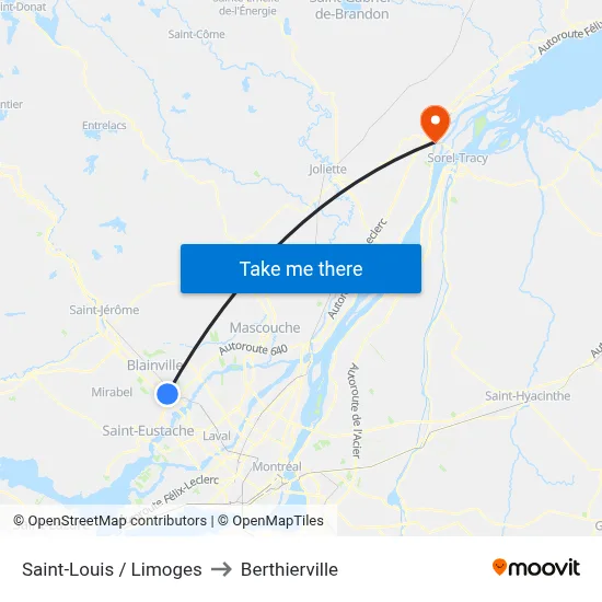 Saint-Louis / Limoges to Berthierville map