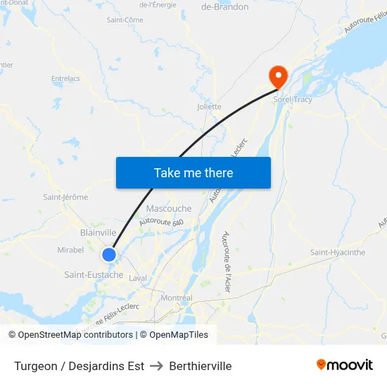 Turgeon / Desjardins Est to Berthierville map
