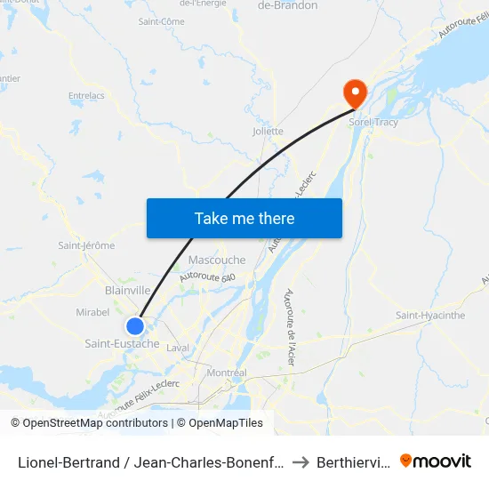 Lionel-Bertrand / Jean-Charles-Bonenfant to Berthierville map