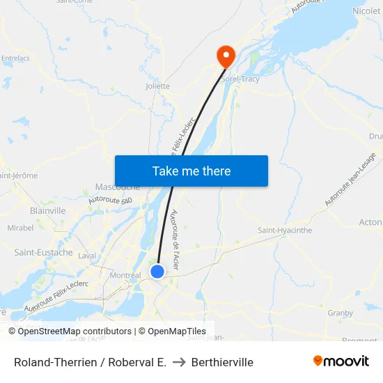 Roland-Therrien / Roberval E. to Berthierville map