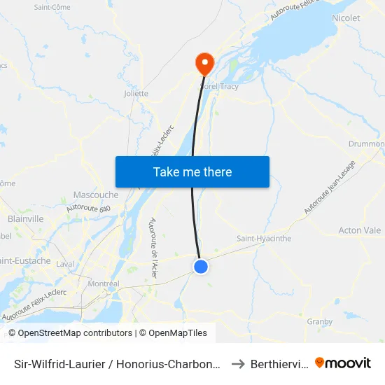Sir-Wilfrid-Laurier / Honorius-Charbonneau to Berthierville map