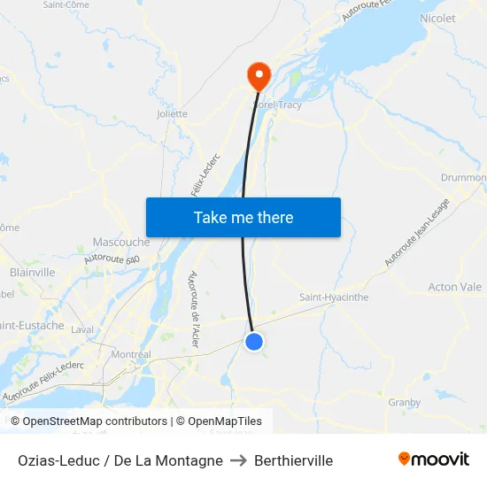 Ozias-Leduc / De La Montagne to Berthierville map